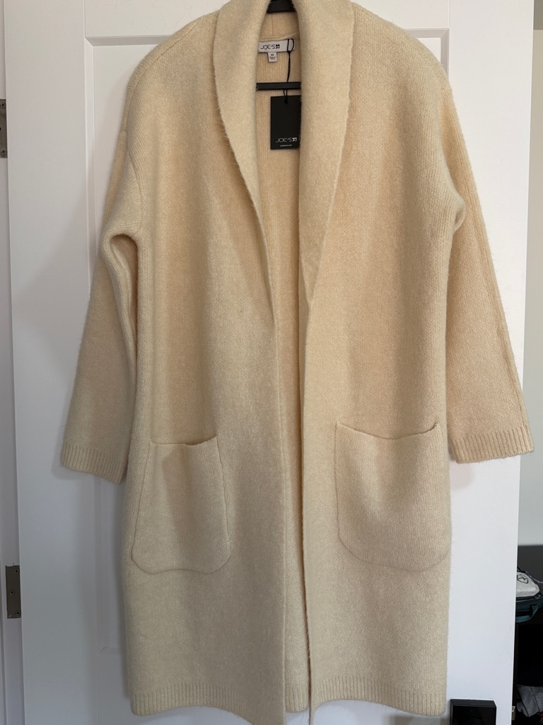 Joe’s Jeans Cream Shawl-Collar Open-Front Long Cardigan Size Xs